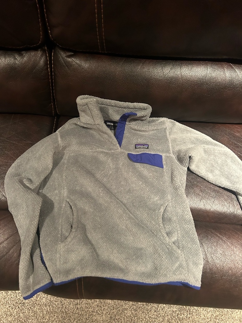 Patagonia Gray Fleece Pullover with Blue Accents